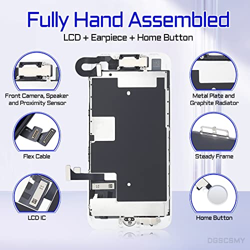 DGSCSMY for iPhone 8 Screen Replacement for iPhone SE 2020 White 4.7\" with Home Button Full Assembly Front Camera Earpiece Speaker 3D Touch LCD Display Digitizer Glass Fix Tools kit A1863 A1905 A1906