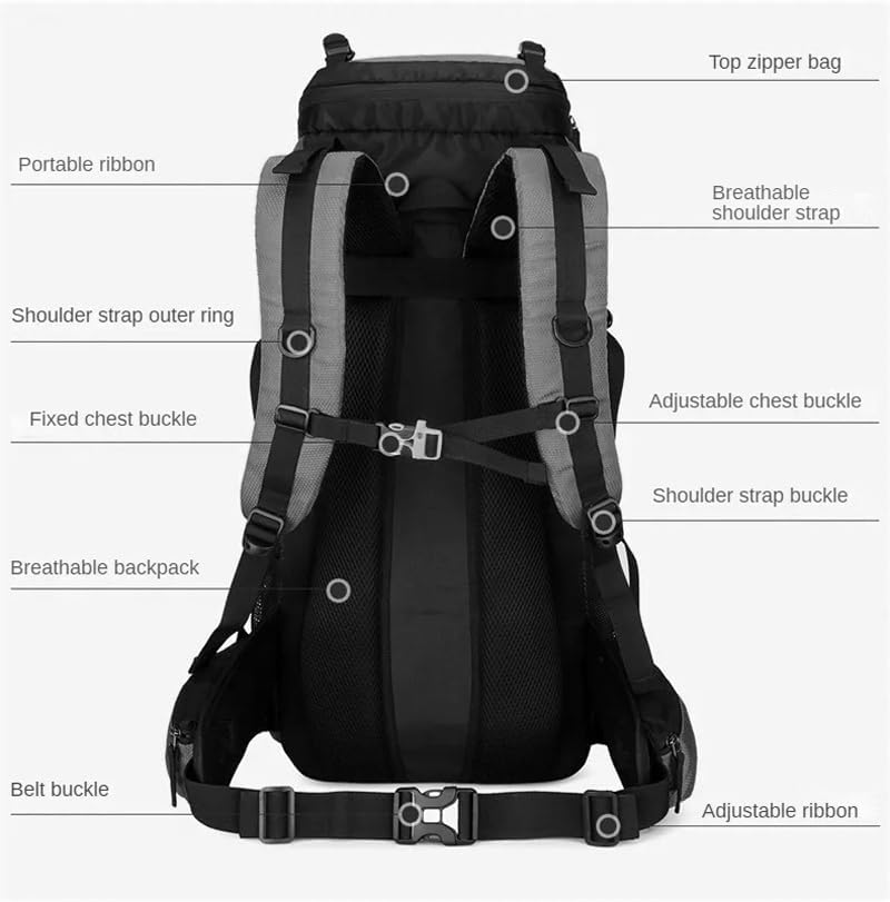 60L キャンプバックパック トラベルバッグ 登山 リュックサック ハイキング 収納パック アウトドア 登山 スポーツ ショルダーバ