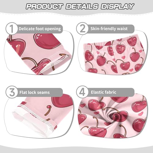 Cherries in The Form of Hearts Girls Leggings Athletic Pants Tights Stretch Bottom3