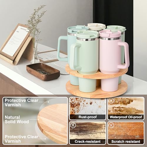Image of MyLifeUNIT Water Bottle Organizer for Stanley Cups 40oz /30oz /20oz, 360 Rotating Wooden Tumbler Organizer, Stanley Cup Holder for Cabinet Storage (Yellow)
