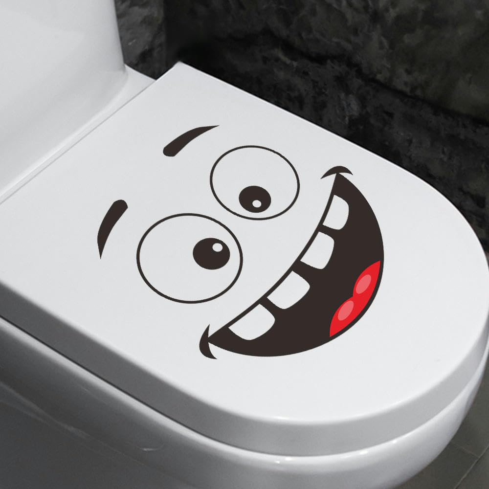 SQMSK 26 * 30CM 4PCS Cartoon smile Face Self-Adhesive Toilet Lid Stickers Funny Toilet Stickers For Seat Wall PVC Refrigerator Stickers