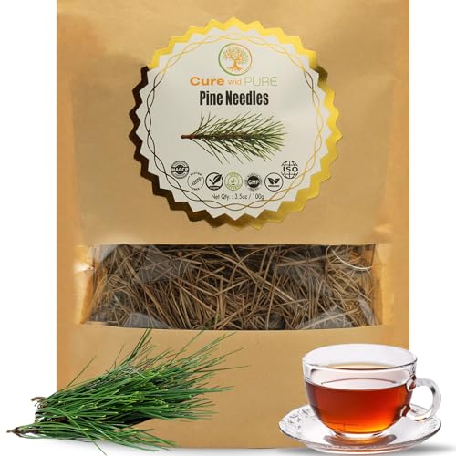 Cure Wid Pure Pine Needle Tea 3.5 Oz 50 Cups Pine Tea Wild Harvested from Pakistan in Eco-Friendly Resealable Pouch | Aromatic & Soothing Caffeine-Free Herbal Tea Antioxidant & Immune Support