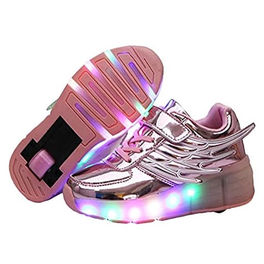 Ehauuo Unisex Kids LED Light up Retractable Roller Skate Sneaker Flashing Wheel Shoes for Girls Boys(3.5 M US Big Kid, A-Pink)