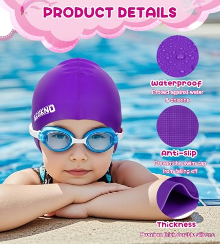 image for Aegend 2 Pack Kids Swim Cap for Girls Boys Age 3-8, Waterproof Swim Ca