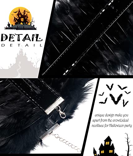 L'VOW Gothic Natural Feather Choker Victorian PU Leather Neck Wrap Collar for Halloween Costume4