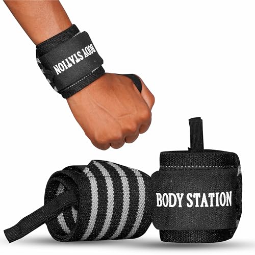 Bodystation Pro Weightlifting Wrist Wraps with Thumb Loop | Adjustable Gym Wrist Support for Men & Women – Powerlifting, Crossfit, Strength Training & Pain Relief