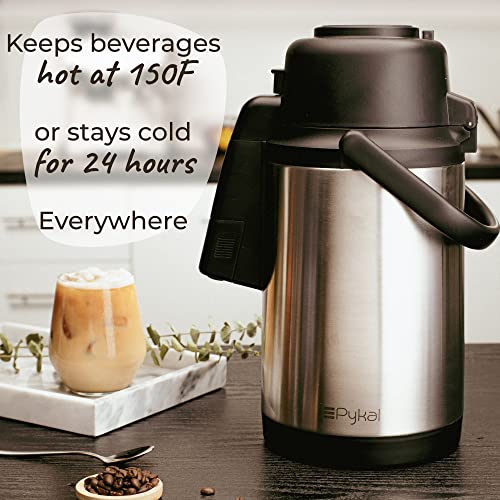 Pykal SplashProof 120 oz Coffee Carafe Airpot – Adjustable Nozzle, 8-Hour Heat Retention, Rust-Resistant Stainless Steel