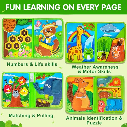 Image of Quanquer Animal Busy Book for Toddlers 1-3 - Montessori Toys for 1 Year Old Boys and Girls, Educational Travel Toy for Airplane Car, Christmas Birthday Gifts for Toddlers