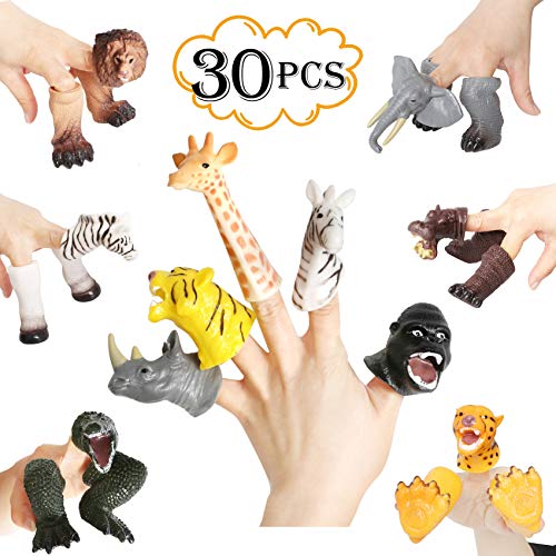 Rainbow yuango 30PCS Realistic Animals Finger Puppets Playset Soft Vinyl Rubber Animal Head Finger Puppet with Feet Theaters Doll Model Toy for Kids