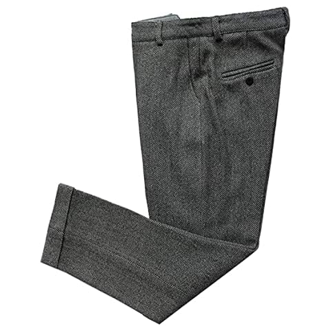 AeoTeokey Men's Suit Pant Herringbone Tweed Dress Vintage Trousers Casual Thick Wool Pleated Front (Grey, 38W x 30L) Cover