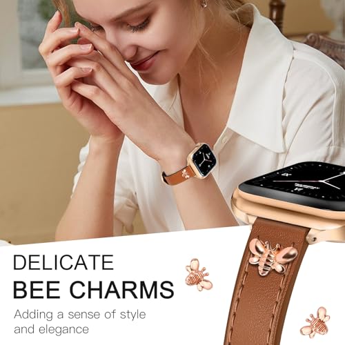 Image of JR.DM Slim Leather Bands Compatible with Apple Watch Band 38mm 40mm 41mm 42mm 44mm 45mm 46mm 49mm, Genuine Leather Band with Charms, Feminine Design for Iwatch Ultra SE Series 11 10 9 8 7 6 5 4 3 2 1