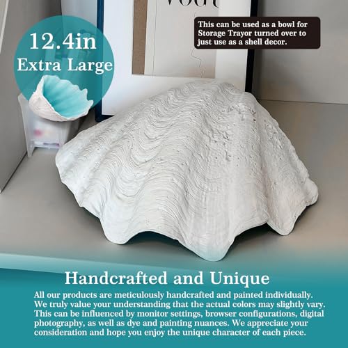 Extra Large Clam Shells Decorative Bowl-Turquoise Sea Shells Decorative Storage Bowls for Coastal Beach theme house table centerpiece decorations & Nautical decorations for coffee table -12.4"-1PC - Image 6