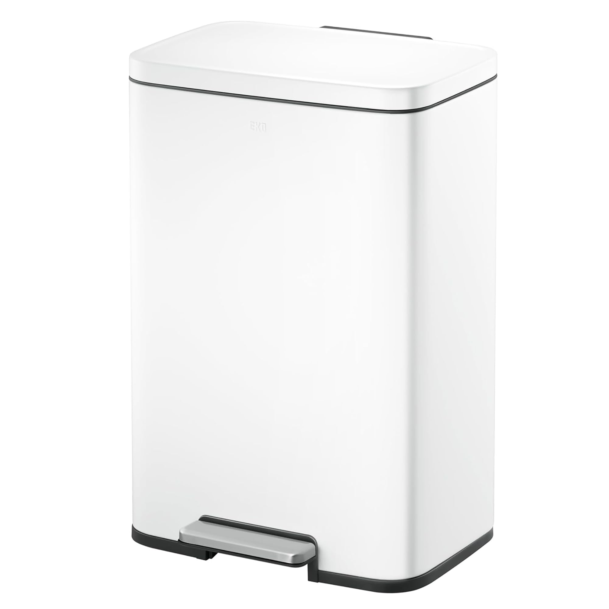 EKO Madison - Pattumiera da Cucina, 50 l, con Pedale e Coperchio a Chiusura Morbida, Colore: Bianco Opaco, in Acciaio Inox Anti-Impronta, Cestino Moderno e Robusto, Grande capacità per Il Riciclaggio
