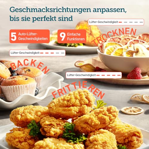 51n3PgkB2TL COSORI Heißluftfritteuse mit DC Motor, Turbo Blaze™, 6L(1.4kg) Airfryer, 9 in 1 Heissluftfriteuse, 80+ Online Rezept & Rezeptbuch, Compact, Energieeinsparung, 1725W