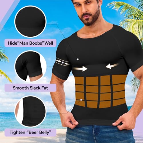 Mens Compression Shirt Tank Top Vest Body Shaper Slimming Undershirt Black Medium3