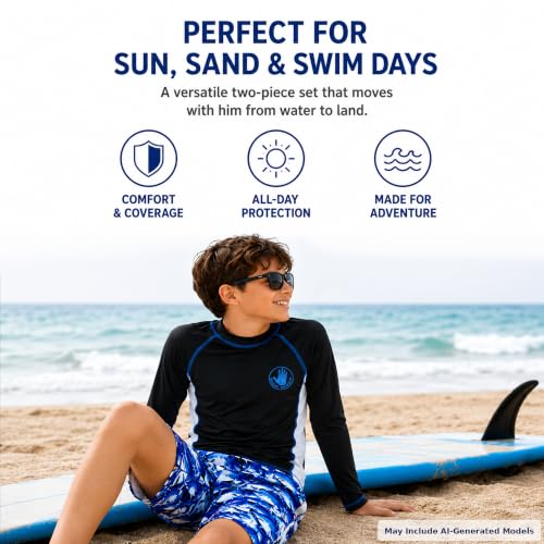 Image of Body Glove Boys Swim Set - 2 Piece Boys Swim Trunks with Rash Guard UV Protection Swimsuit Kids Bathing Suits (Sizes 4-12)
