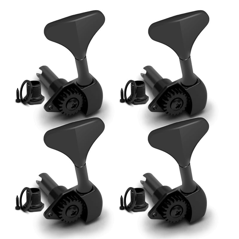 MAXCHEER Open Bass Guitar Tuners Peg Fish Tail Tuning Keys Bass Machine Head (4L) Ratio 1:20 for Electric Bass Electric Jazz Guitar Bass,BLACK