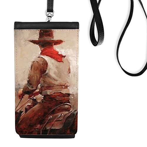 Bourse en cuir suspendu pour smartphone avec motif peinture art de cowboy pour homme