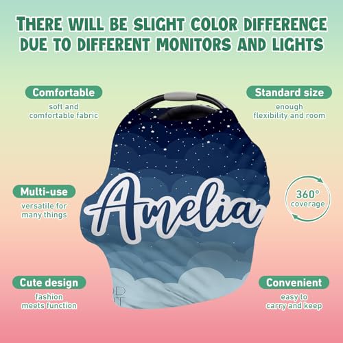 Image of Custom Name Car Seat Canopy - Baby Car Seat Covers, Infant Stroller Cover, Haze Blue Star Carseat Canopy Christmas Birthday Gifts for Girls and Boys