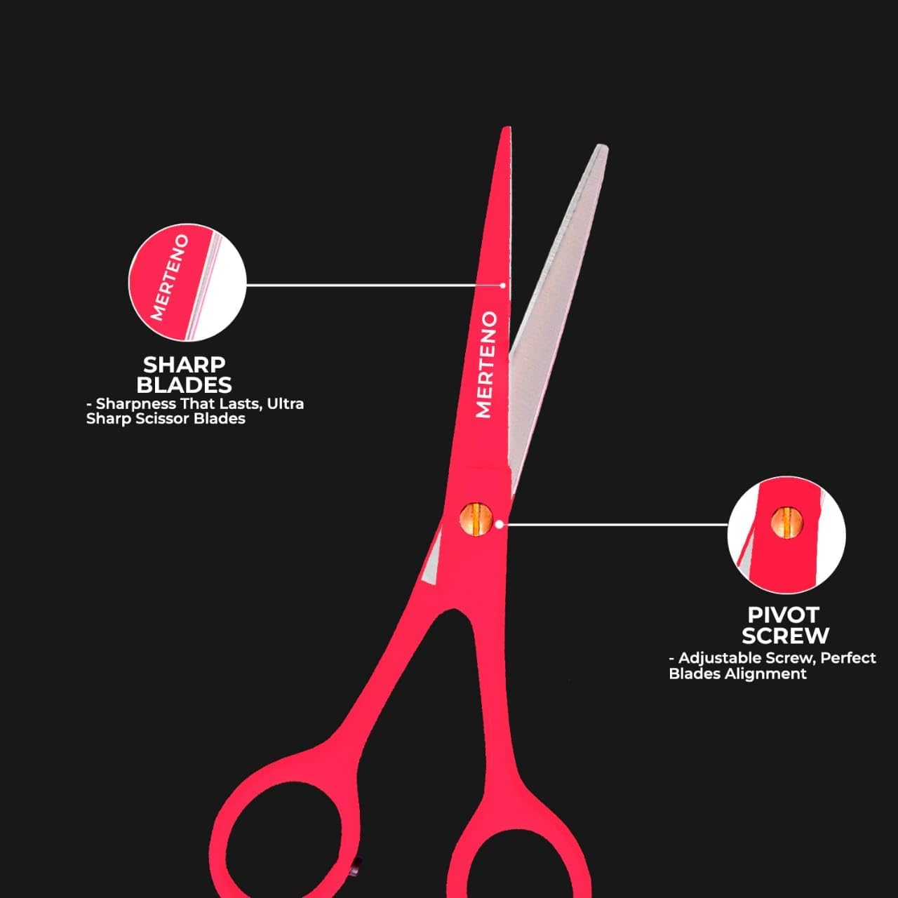 Professional Hair Scissors 6.5” - High Carbon Stainless Steel Barber Salon & Home Use Hair Cutting Scissors – Super Sharp Hair Shears Blades - Ergonomic for Men, Women & All Ages (Red) 6.5 inches)
