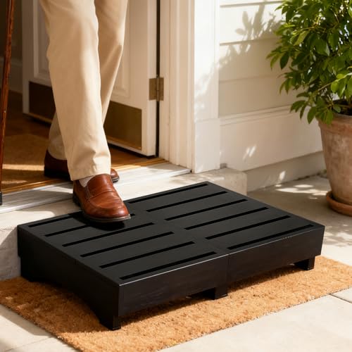 Wood Step Stool 3.5 Bed Step Platform with Non-Slip Pads | Prefab Wooden Outdoor Steps for Porch Bathroom & Kitchen | Safety Step for Adults & Elderly