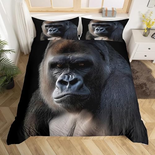 SJSXWQN布団セット 黒いゴリラ 布団カバー シングル 3点セットポリエステル 防ダニ 抗菌防臭 肌触り良い通気吸湿 布団カバー(170x210cm) + 2枕カバー(43x63cm)