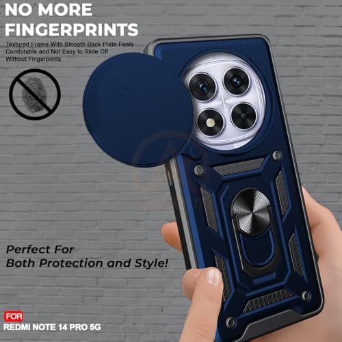 Image of Armor Bumper Back Cover Case for Redmi Note 14 Pro 5G | Rotating Camera Cover, Ring Holder & Kickstand | Heavy Duty & 360 Degree Protection Redmi Note 14 Pro 5G Back Cover (Blue)