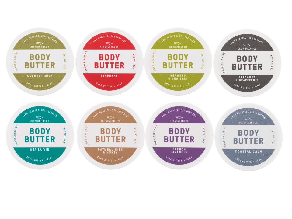 Old Whaling Co Travel Size Body Butter Set – Nourishing cream with Shea Butter, Aloe and Sunflower Oil – Gift Set, 2oz Jars, 8 Ct