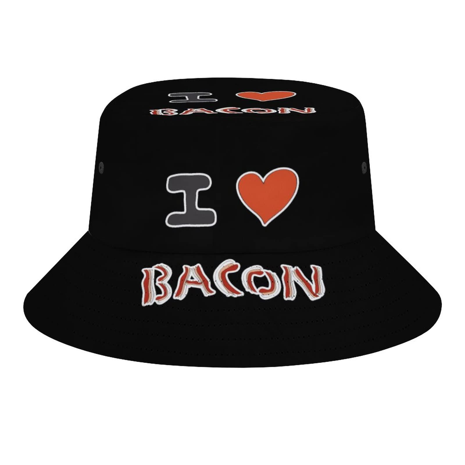 Lsjuee I Love Bacon Packable Bucket Hat Fisherman Cap Summer Sun Protection