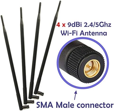 4 pcs of Universal 9dBi Wi-Fi 2.4/5GHz Dual-Band SMA Male Antennas Extension for IP Wireless Security Camera Router and CCTV HD Wireless Camera System Video Antenna for NVR Security IP System