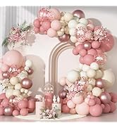 Ouddy Party Dusty Pink Balloons Arch Garland Kit, Different Sizes 18 12 10 5 Inch Boho Pink White...