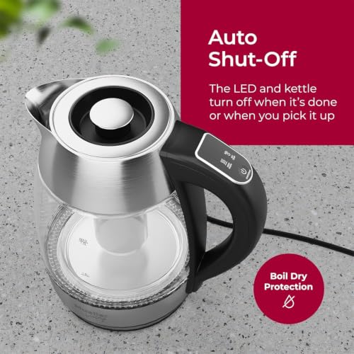 Image of Mueller Living 1.8L Electric Glass Kettle with Smart Handle LED Display | Automatic Shutoff | Cordless | Borosilicate Glass | BPA Free