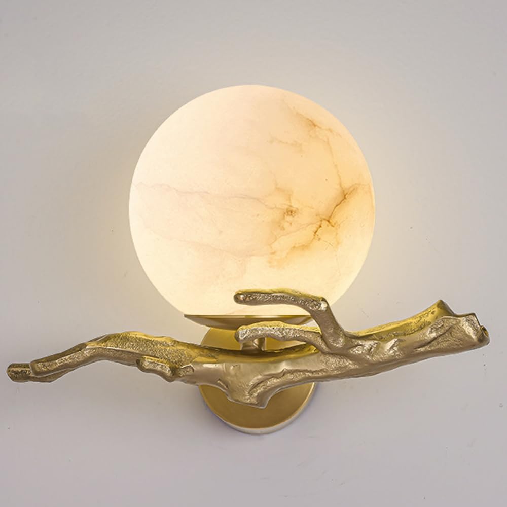 OZBMA Luxury Wall Sconce Modern Circle Marble Lamp for Bedroom Bedside Creative Copper Lighting Fixture Alabaster Light Villa Bar Loft (Antique)