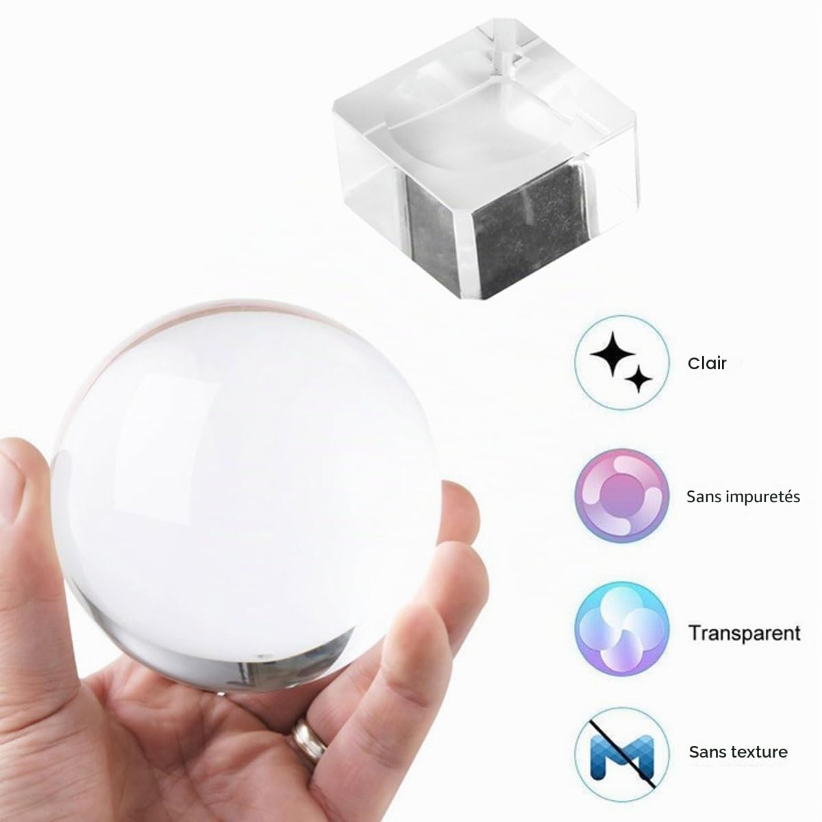 Boule en verre pour photographie - 80 mm - Avec support - Mini boule de cristal - Pour photographie, décoration de la maison - Cadeaux