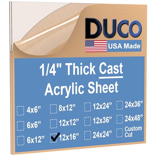Image of Duco Clear Cast Acrylic Sheets 1 /4 inch (6mm) Thick 12 inch x 16 inch - 2 Pack of USA-Made Transparent Plexiglass Sheet - Shatter Resistant Acrylic Board for Window Replacements, Displays, Signs, & Shelving