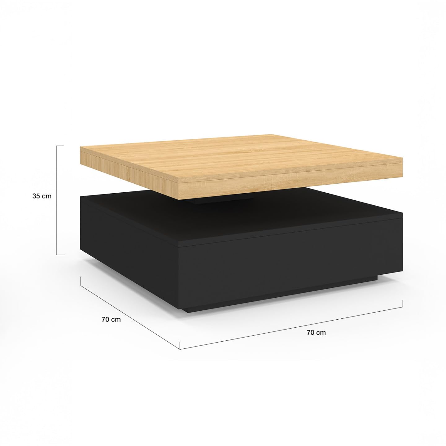 IDMarket - Table Basse carrée pivotante Thea 70 cm Bois et Noir