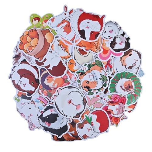 102-Teiliges Set Niedliche Meerschweinchen Aufkleber, Ca. 5cm Groß, 102 Stück Mit 51 Designs, Wasserdichte PVC Sticker, Ideal Für Bastelarbeiten