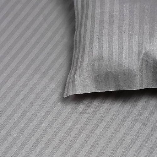 Image of Naksh Japandi Vibes Collection 100% Cotton 210 TC Stripes Elastic Fitted Bedsheets Queen Size 78 x 60 Inches, Grey | 1 Elastic Bedsheet Queen Size Cotton & 2 Pillow Covers
