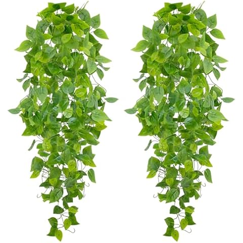 LUZOGA 2Pcs Fake Hanging Plants Artificial Ivy Fake Ivy Vine Leaves for Wedding Wall House Room Patio Indoor Outdoor Home Shelf Office Decor Cover