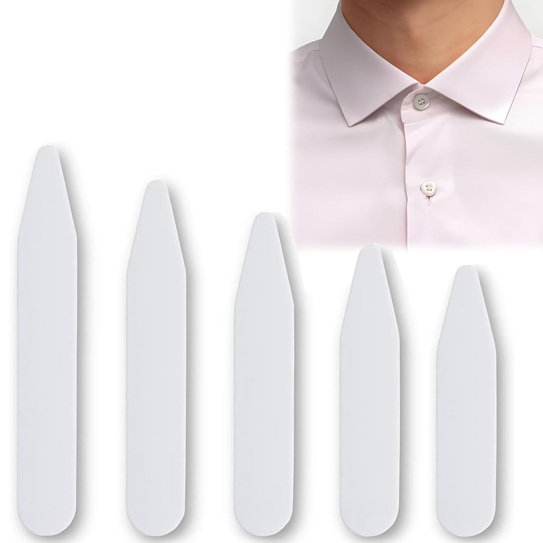 Collare rigido in plastica per camicie: 50 pezzi in diverse taglie, Rimane sempre ben posizionato, per una maggiore rigidità e resistenza, mantiene la forma del collo della tua camicia,