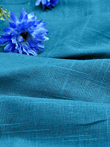 Image of Cotton Linen Solid Curtain with Eyelet Rings,Window Curtains for Pooja Room /Living Room /Dining Hall /Hotel /Bedroom /Kid Room /Kitchen (5 Feet, Teal Blue) Set of 2