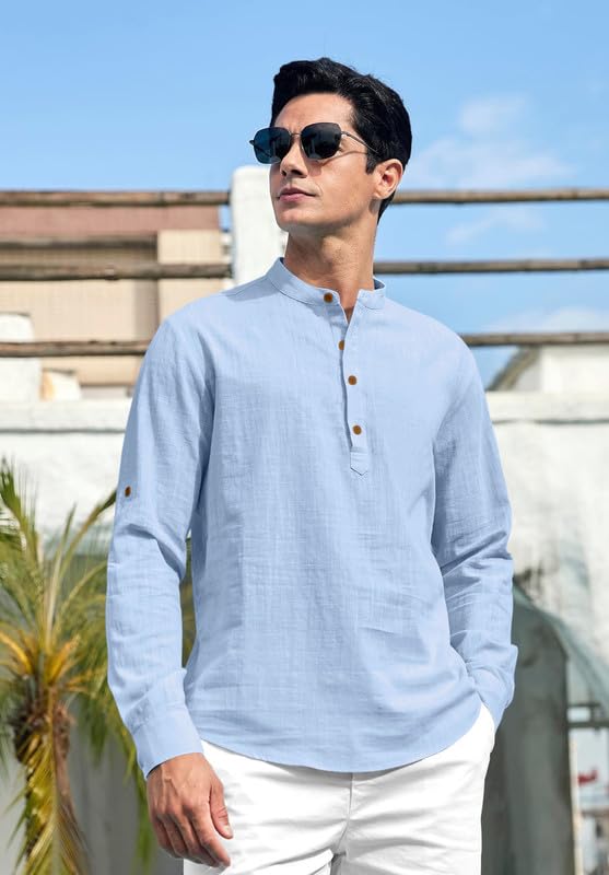Image of FINIVO FASHION Men's Cotton Polyester Blend Solid Regular Fit Full Sleeve Short Kurta