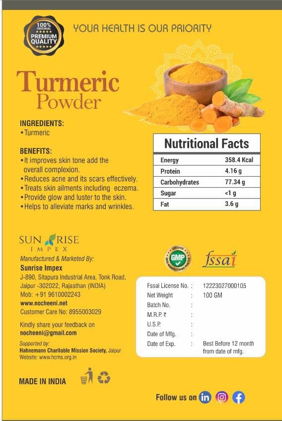 Image of SUNRISE Impex Haldi Powder 100g | Natural Turmeric Powder | Aromatic Indian Spice for Daily Cooking