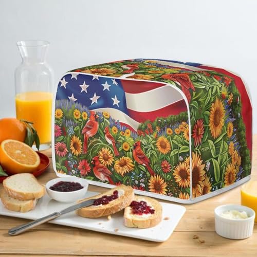 Image of American Flag Floral Bird Toaster Dust Cover Bakeware Protector Compatible with 4 Slice Toaste Dust Protection Cover July 4th Independence Day Decor