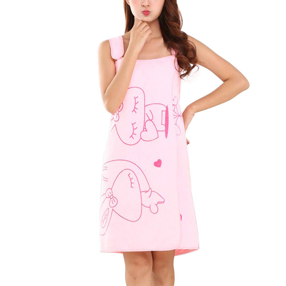 EBILUN Women Bathrobe Bath Towel Wrap Soft Wearable Water Absorbent Bathing Skirt for Sauna Spa Shower Light Pink