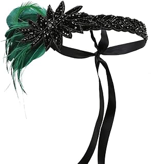 STIOEDYUAN Women Flapper Headband 1920S Vintage Feather Headpiece Roaring 20s Rhinestone Crystal Hair Chain Accessories For Women (Green+Black)