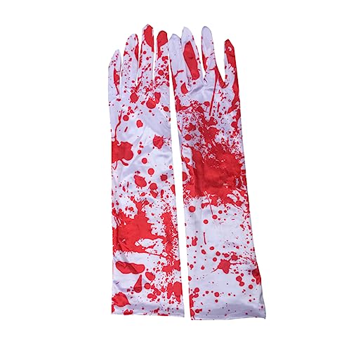 GALPADA 1 Pair Bloody Costume Gloves for Women Horror Gloves Blood Design for Halloween Decor Masquerade Cosplay Red