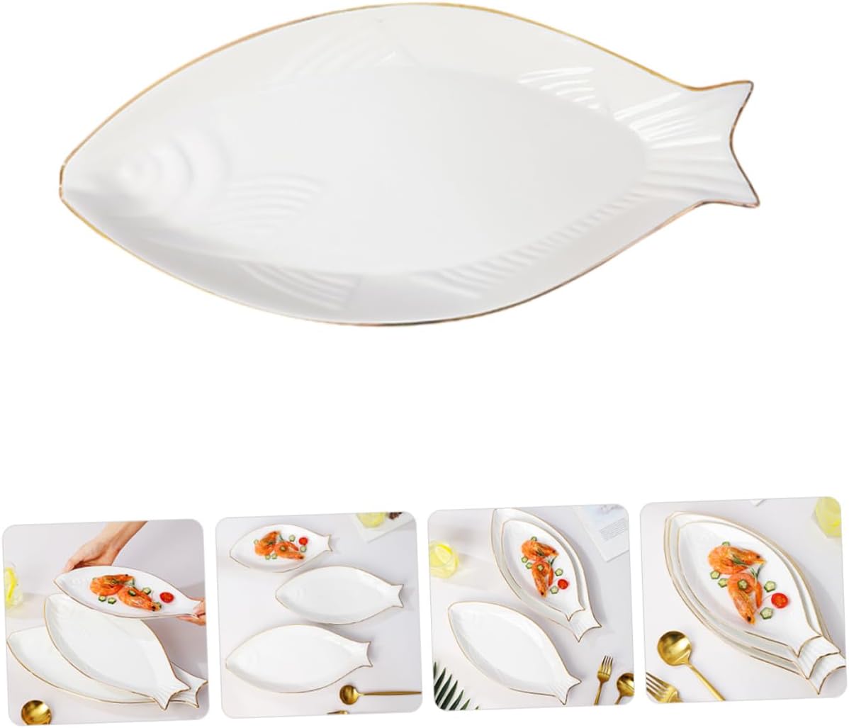SOLUSTRE Fish Serving Plate Decorative Ceramic Plate for Steak Pasta Sushi and Dishwasher Safe