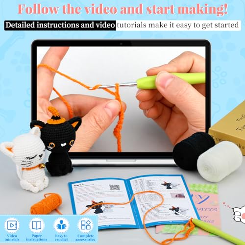 Image of Pnytty 2Pcs Cat Crochet Starters Kits for Adult, Crochet Kit for Beginners