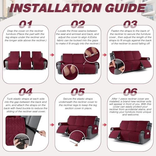 Image of TAOCOCO 100% Waterproof Recliner Covers(Burgundy, 3 Seater)